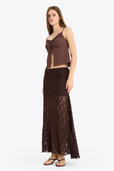 Lace High Waist Maxi Knitted Skirt