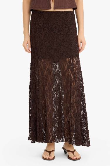 Lace High Waist Maxi Knitted Skirt