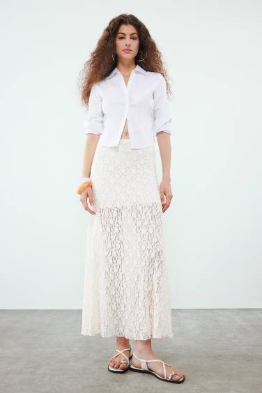 Lace High Waist Maxi Knitted Skirt