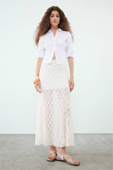 Lace High Waist Maxi Knitted Skirt