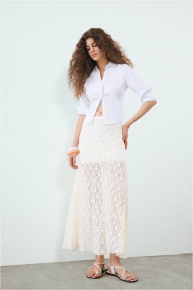 Lace High Waist Maxi Knitted Skirt