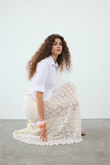 Lace High Waist Maxi Knitted Skirt