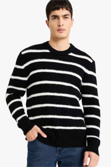 Standard Fit Crew Neck Knit Striped Pullover