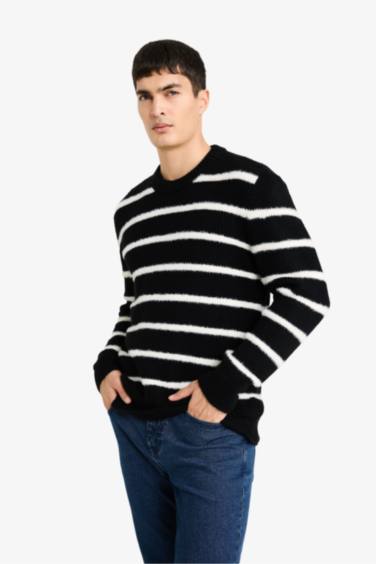 Standard Fit Crew Neck Knit Striped Pullover