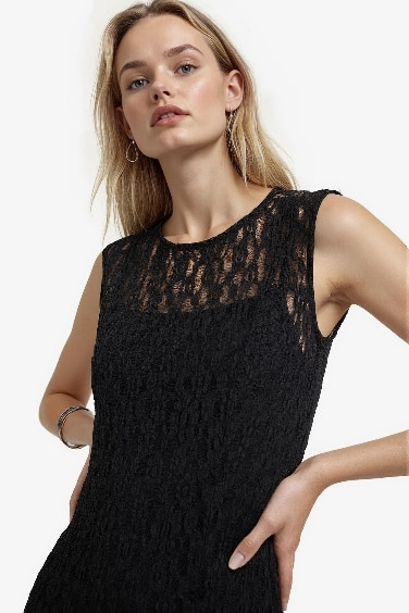 Slim Fit Crew Neck Lace Sleeveless Maxi Dress