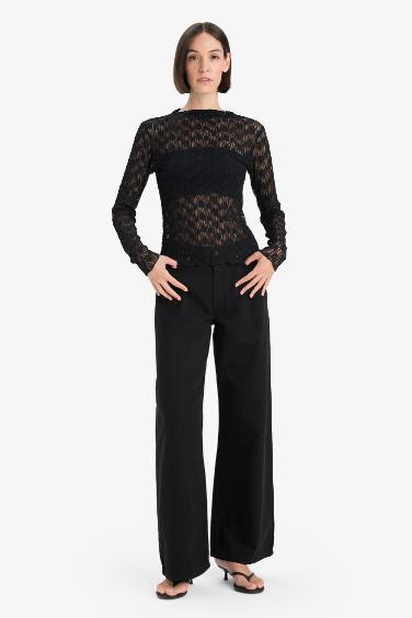 بلوزة دانتيل ردن طويل سليم فيت بياخة عريضة