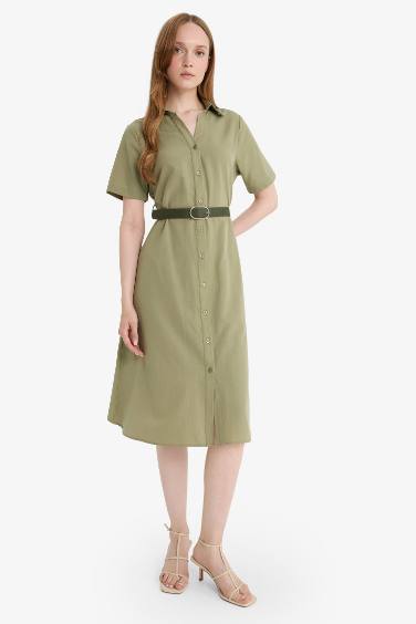 فستان نص ردن بوبلين بياخة قميص