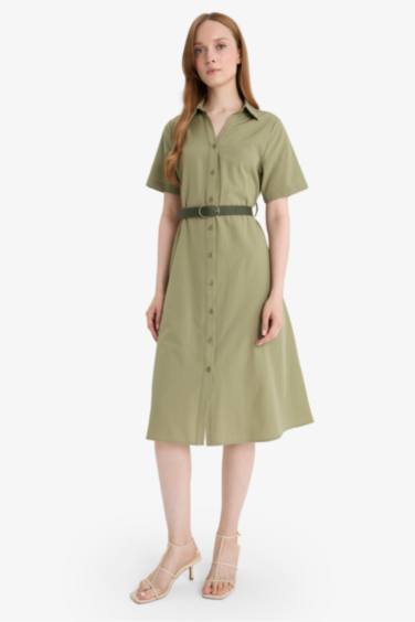 فستان نص ردن بوبلين بياخة قميص