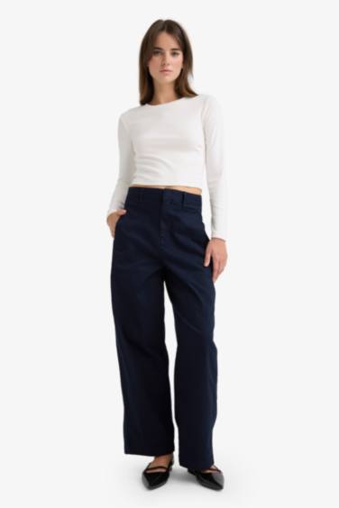 Regular Hem Double Pocket Gabardine Trousers