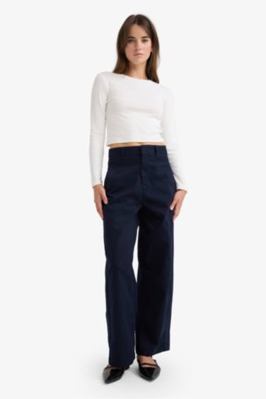 Regular Hem Double Pocket Gabardine Trousers