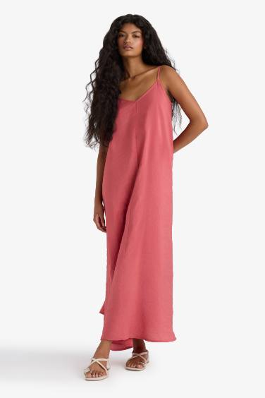 Robe longue à fines bretelles en modal à col V