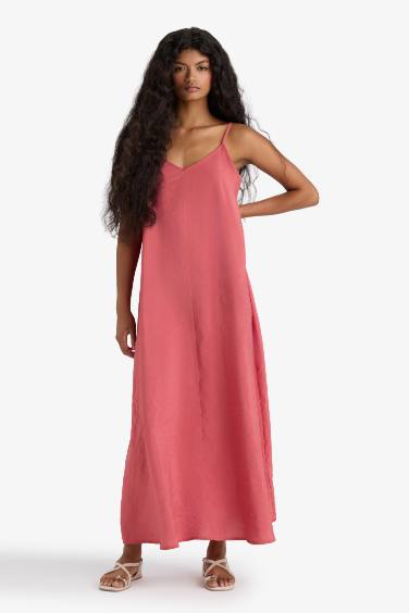 Robe longue à fines bretelles en modal à col V