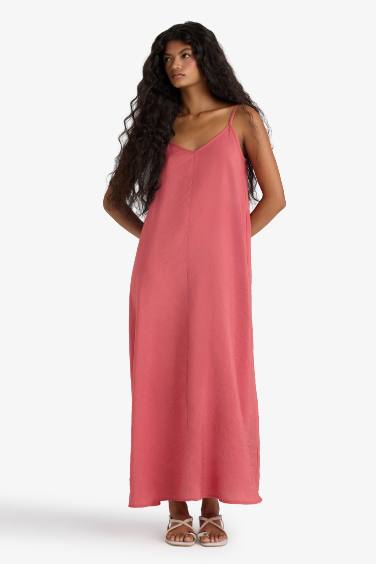 Robe longue à fines bretelles en modal à col V