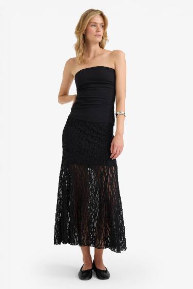 A-Line Regular Waist Lined Lace Maxi Skirt