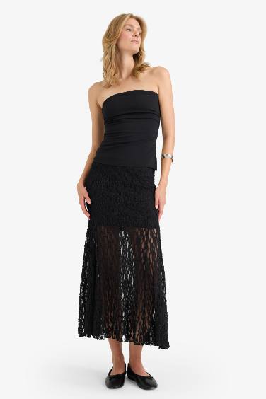 A-Line Regular Waist Lined Lace Maxi Skirt