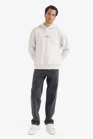 سويت شيرت مطبوع أوفر سايز بياقة عالية