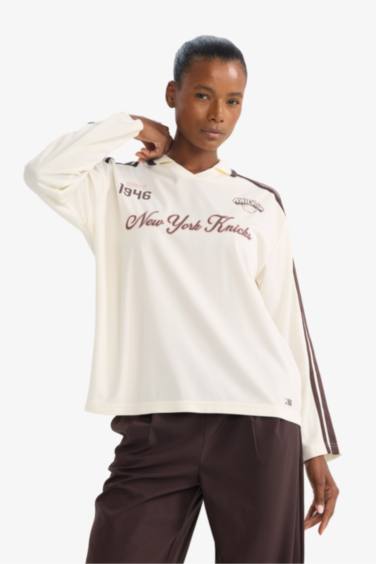 Футболка поло из тюля NBA New York Knicks Oversize с длинным рукавом