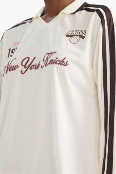 Футболка поло из тюля NBA New York Knicks Oversize с длинным рукавом