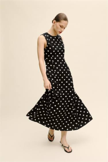 Puantiyeli Poplin Midi Elbise - Görsel 3