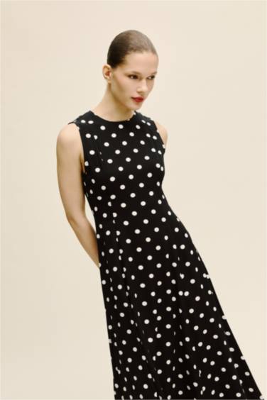 Puantiyeli Poplin Midi Elbise - Görsel 4