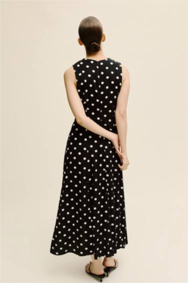 Puantiyeli Poplin Midi Elbise - Görsel 7