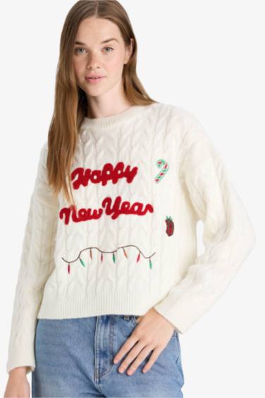 Christmas Themed Regular Fit Crew Neck Pullover