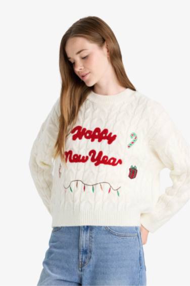 Christmas Themed Regular Fit Crew Neck Pullover