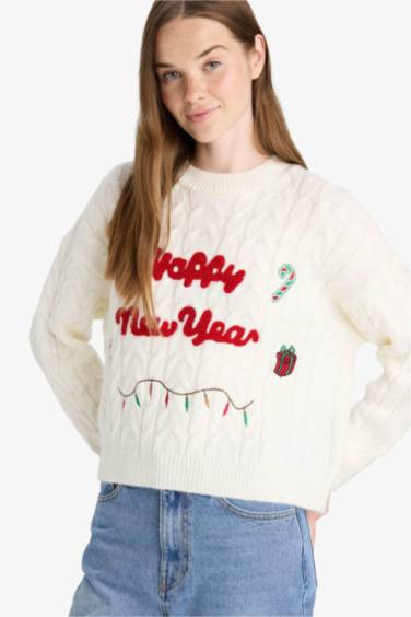 Christmas Themed Regular Fit Crew Neck Pullover