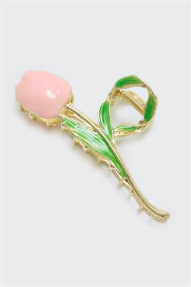 Woman Pink Tulip Hair Clip