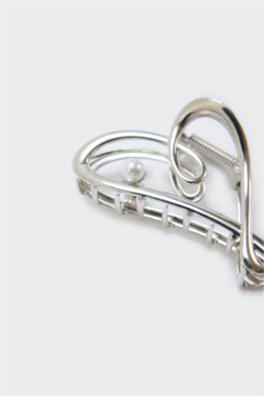 Kadın Kalp Detaylı Silver Mandal Toka