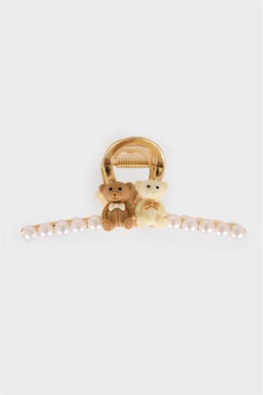 Woman Mini Bear Detail Golden Hair Clip