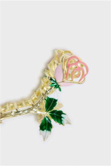 Kadın Pembe Gül Detaylı Mandal Toka