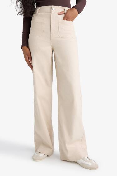 Straight Fit Regular Hem Patch Pocket Gabardine Trousers