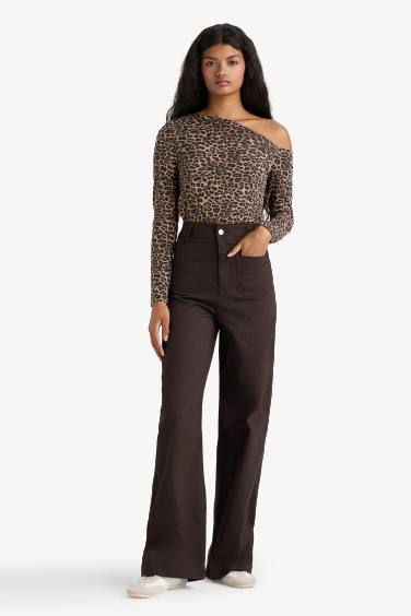 Straıght Fıt Yamalı Cep Normal Bel Düz Paça Uzun Boy Gabardin Pantolon