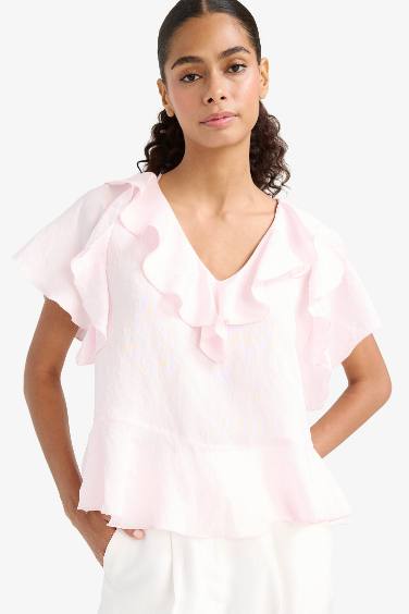 Regular Fit V-Neck Short Sleeve Blouse