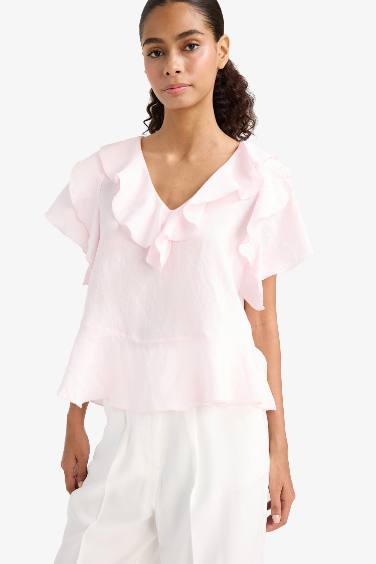 Regular Fit V-Neck Short Sleeve Blouse