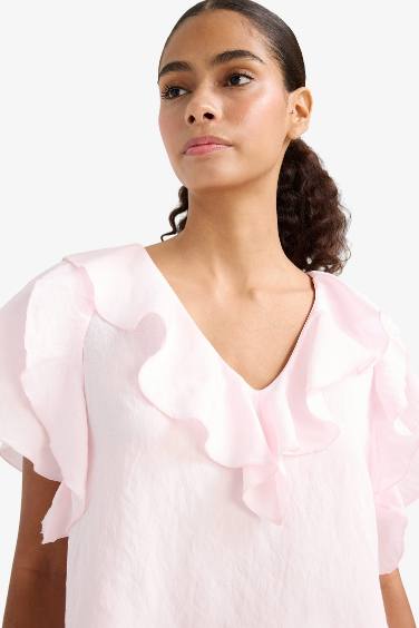 Regular Fit V-Neck Short Sleeve Blouse