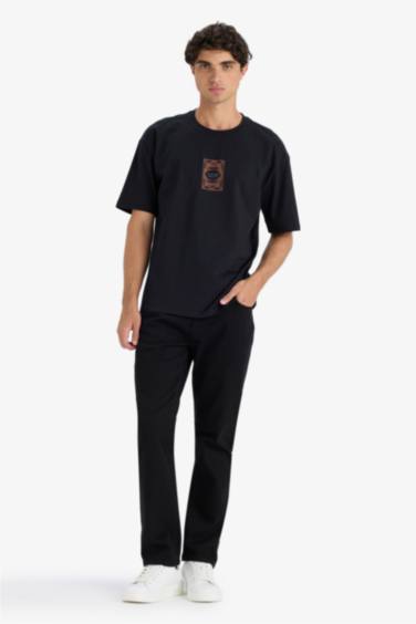 Cotton Boxy Fit Crew Neck Back Printed T-Shirt