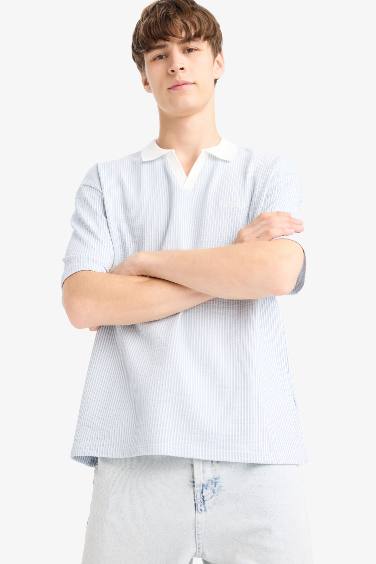 Boxy Fit Striped Polo T-Shirt