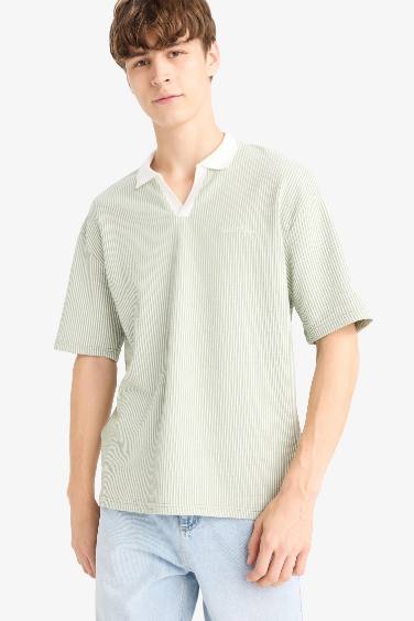 Boxy Fit Striped Polo T-Shirt
