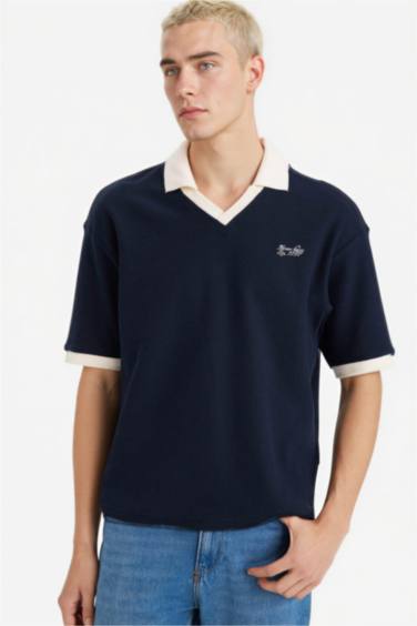 Dokulu Boxy Fit Polo Tişört