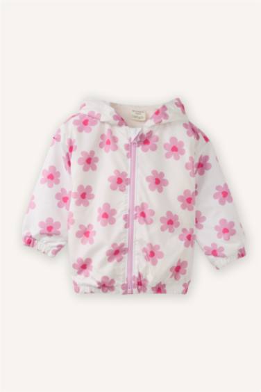 جاكيت بيبي بناتي مقاوم للماء بغطاء للرأس