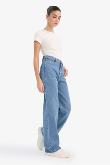 90's Wide Leg жоғары белді түзу балақты ұзын джинс шалбар