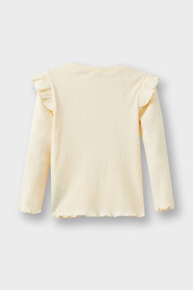 Футболка для девочек с круглым вырезом и балетным принтом, в рубчик, с длинным рукавом