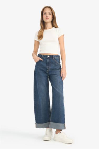 Baggy Fit жоғары белді түзу балақты джинс шалбар