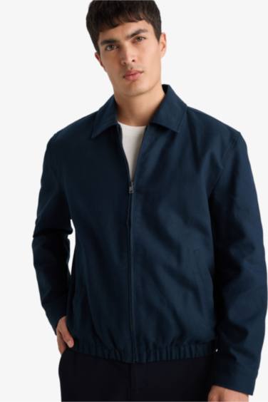 Regular Fıt Gömlek Yaka Fermuarlı Pamuklu Mont