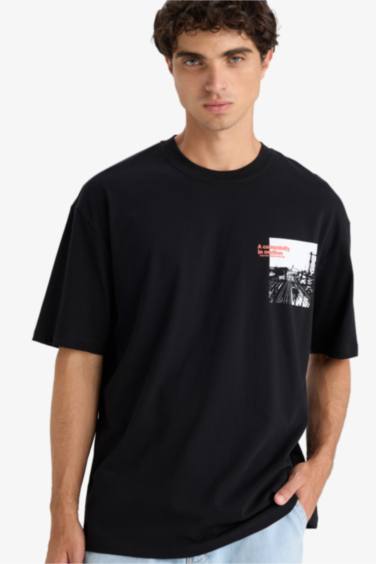 تيشيرت نص ردن اوفر سايز مطبوع بياقة مستديرة