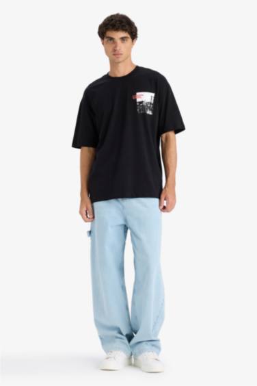 تيشيرت نص ردن اوفر سايز مطبوع بياقة مستديرة