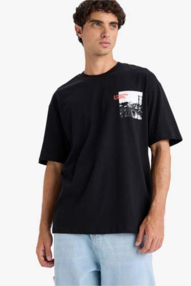 تيشيرت نص ردن اوفر سايز مطبوع بياقة مستديرة