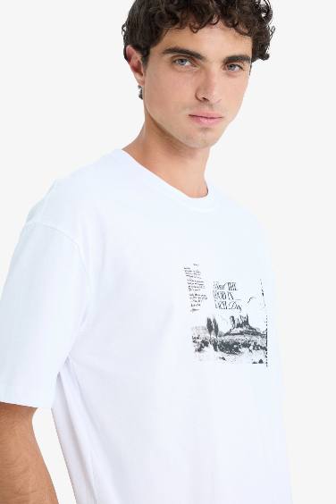 Boxy Fit Crew Neck Printed Short Sleeve T-Shirt